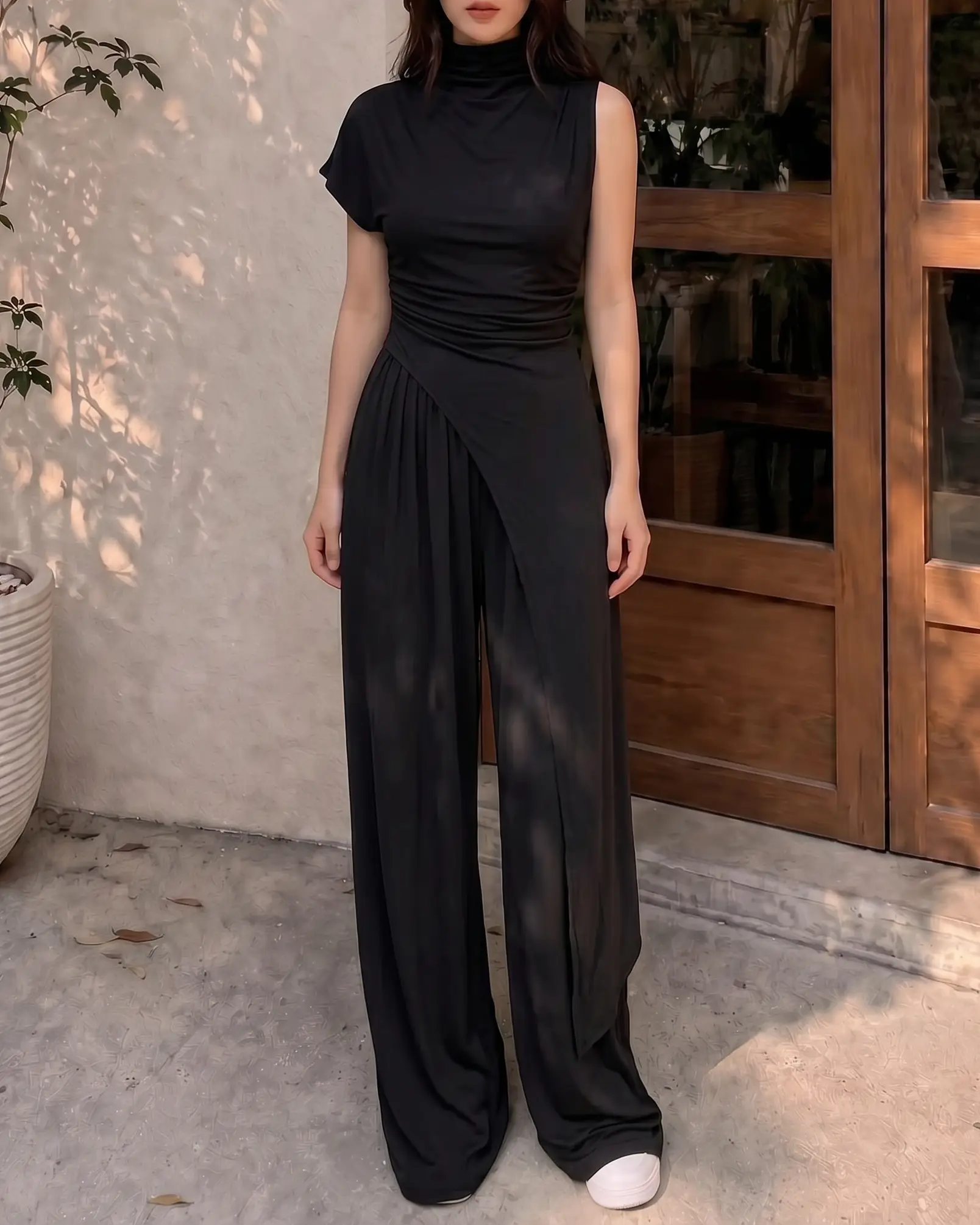 Asymmetric Wide-Leg Jumpsuit