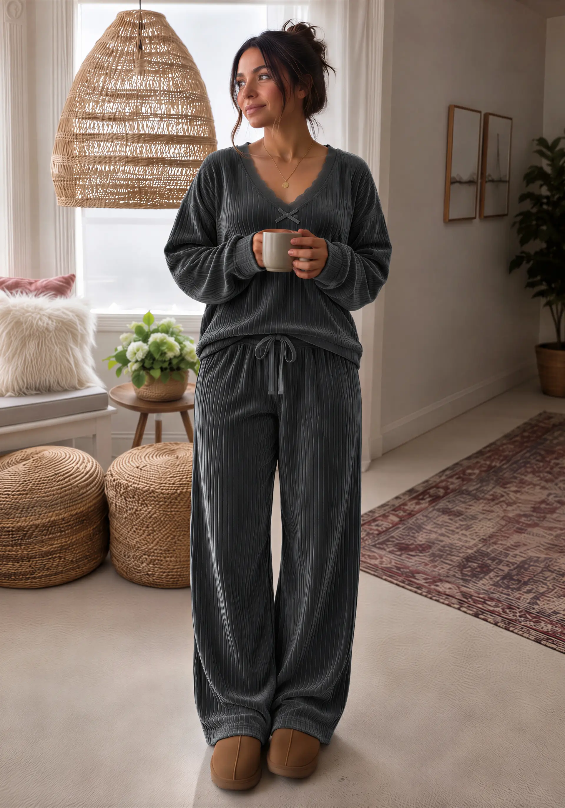 Cozy Ribbed Velvet Pajama Set