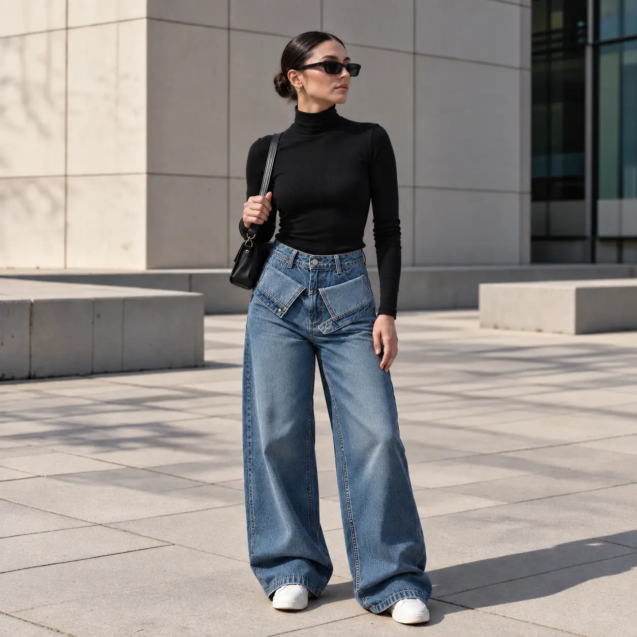 Flap Wide-Leg Jeans