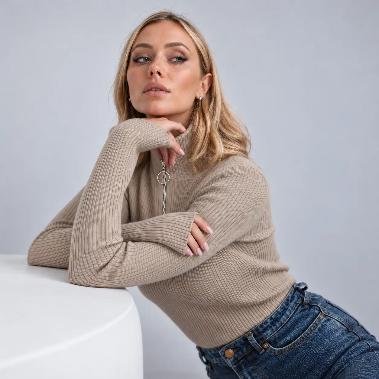 Zip Rib Knit Top